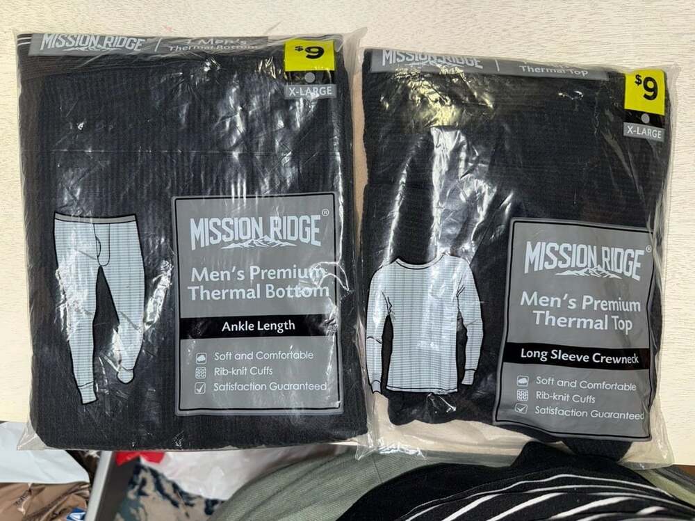 Mission Ridge Men's Thermal Set Size X-Large Black Long Sleeve Top Bottom